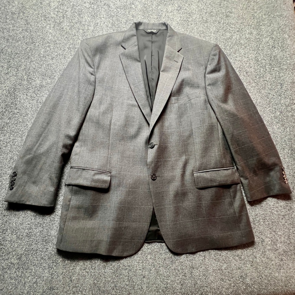 Jos. A. Bank Travelers Collection Gray Windowpane 100% Wool Blazer Jacket 46R - Picture 1 of 13